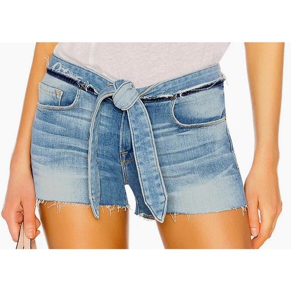 FRAME Le Cutoff  Tie-Waist Denim Jean Shorts, Released edges, Mid rise Sz 27 - Picture 11 of 11